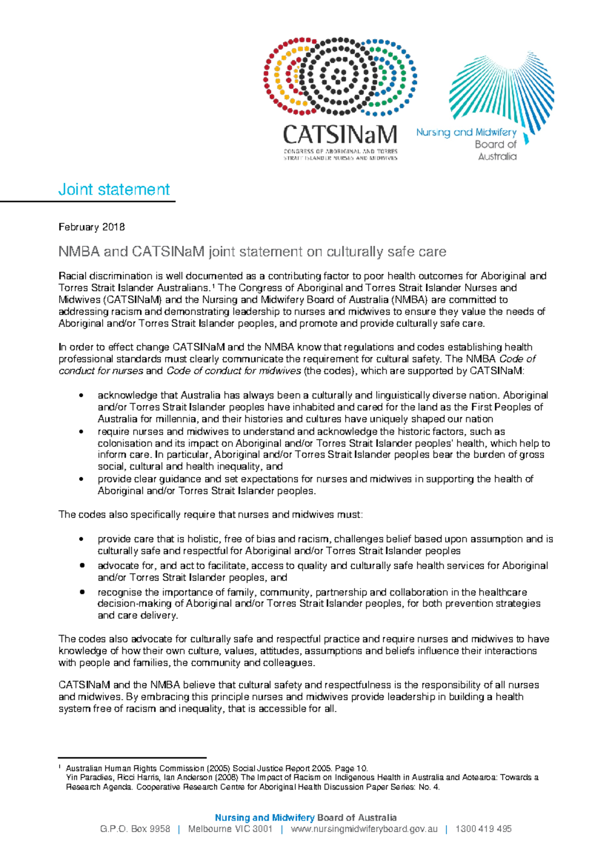 NMBA Joint statement NMBA and Catsina M joint statement on culturally