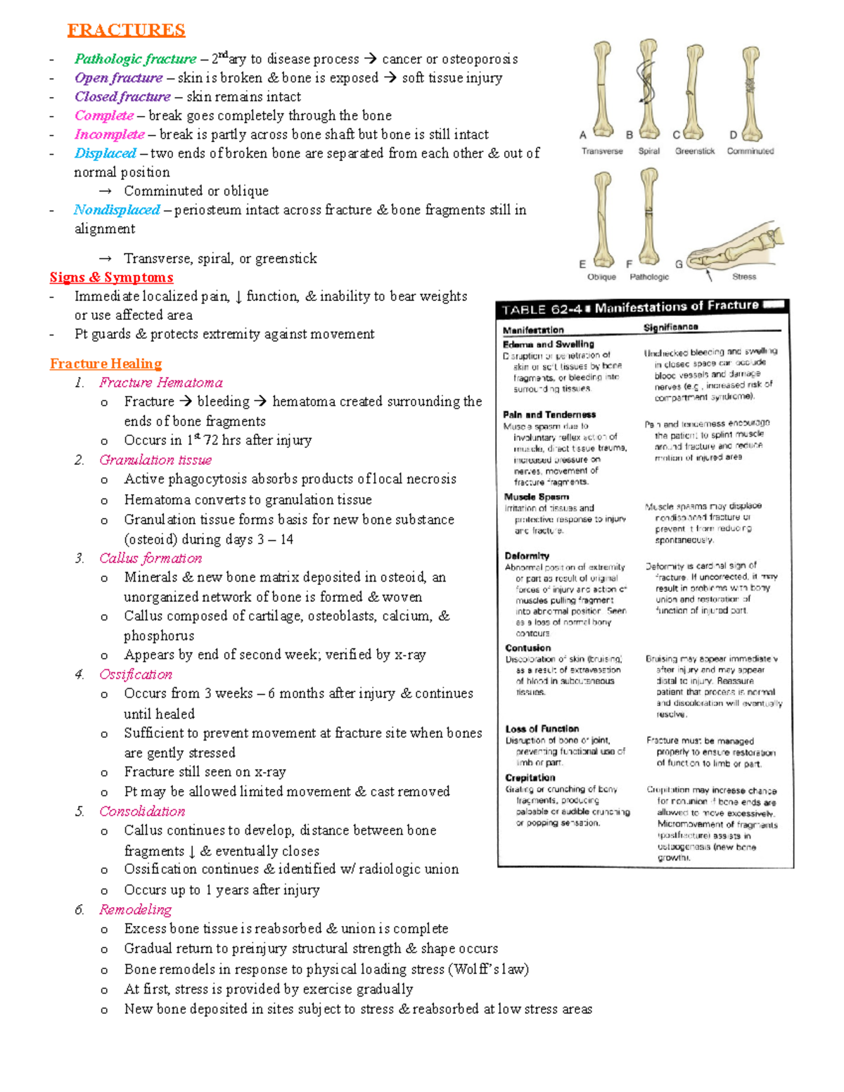 Chapter 62 notes - ortho/neuro - Pathologic fracture – 2ndary to ...