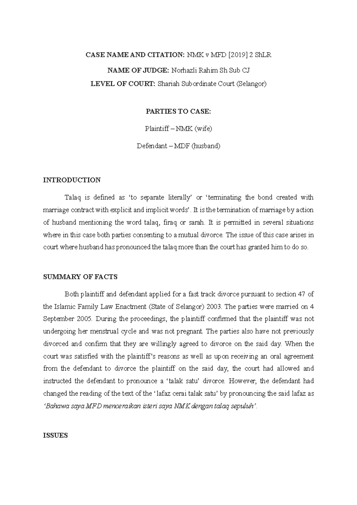 Case Review Family Law Law 2222 Iium Studocu