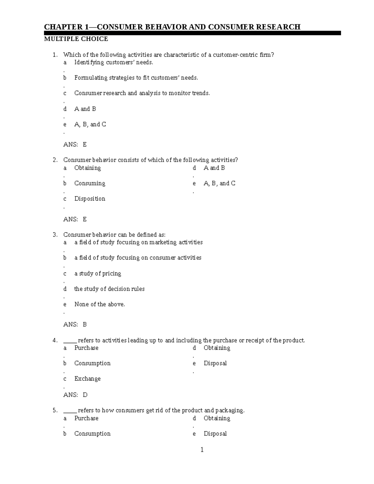 Concept.Foundations.Pool Exam Items - CHAPTER 1—CONSUMER BEHAVIOR AND ...
