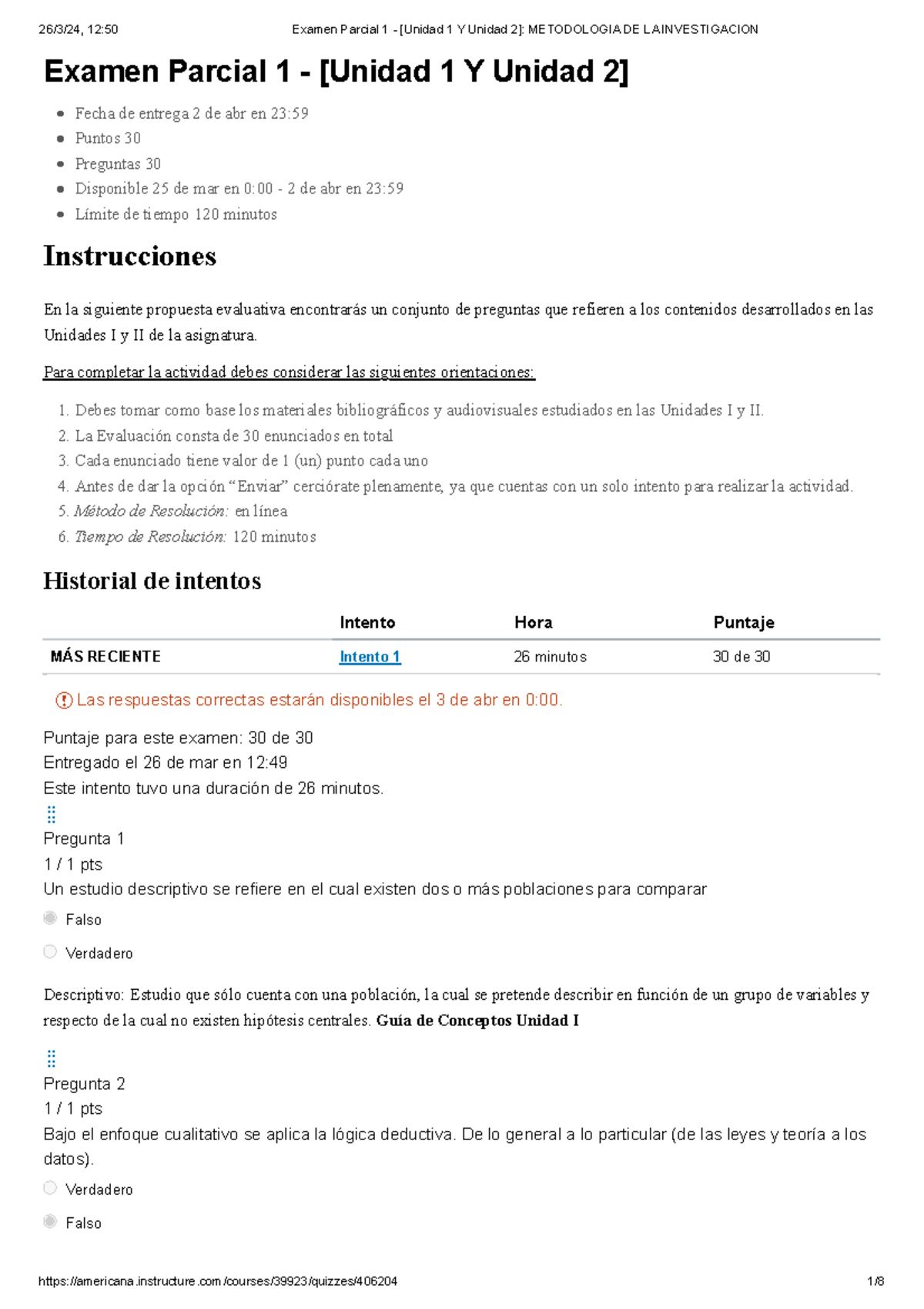 Examen Parcial 1 Unidad 1 Y Unidad 2 Metodologia De La Investigacion Examen Parcial 1 1258