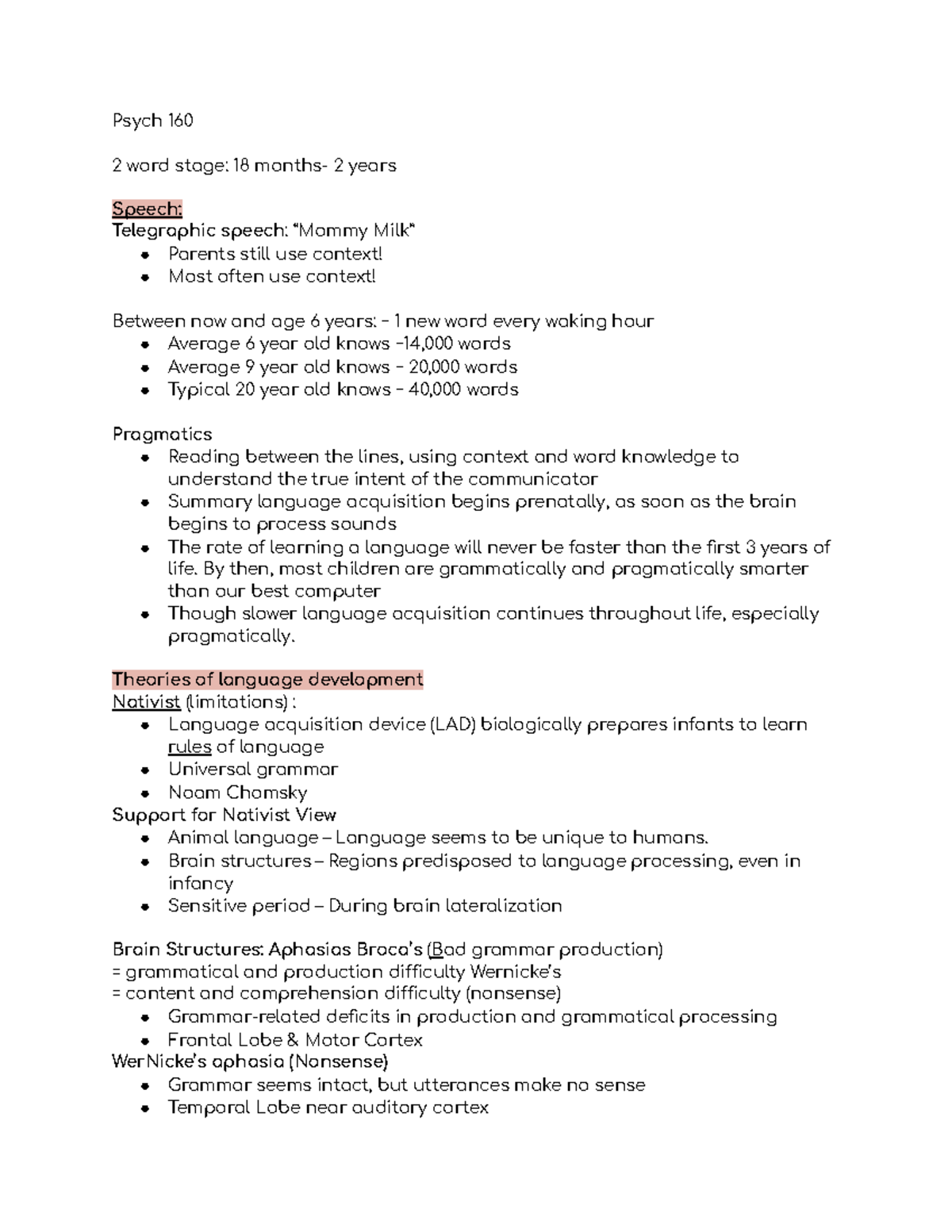 Exam 3 - Psych 160 2 word stage: 18 months- 2 years Speech: Telegraphic ...