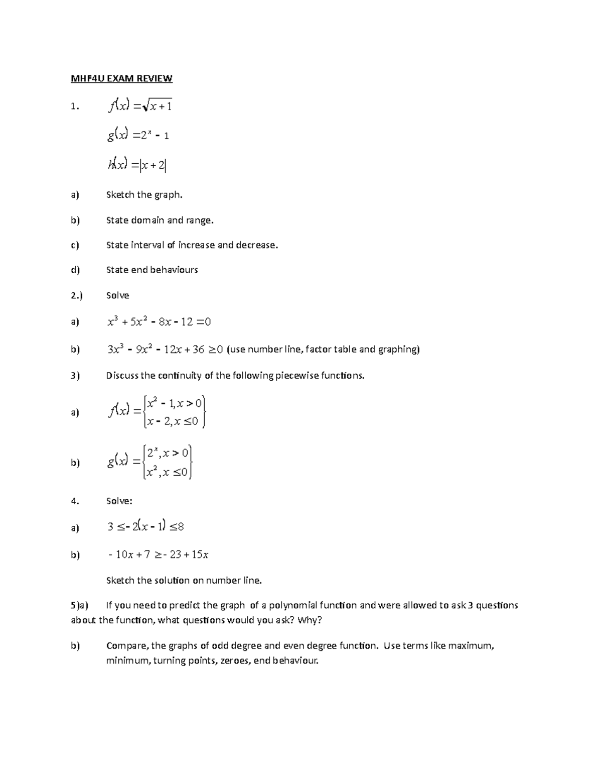 MHF4U Exam Review: Graphs Functions and Trigonometry - Studocu