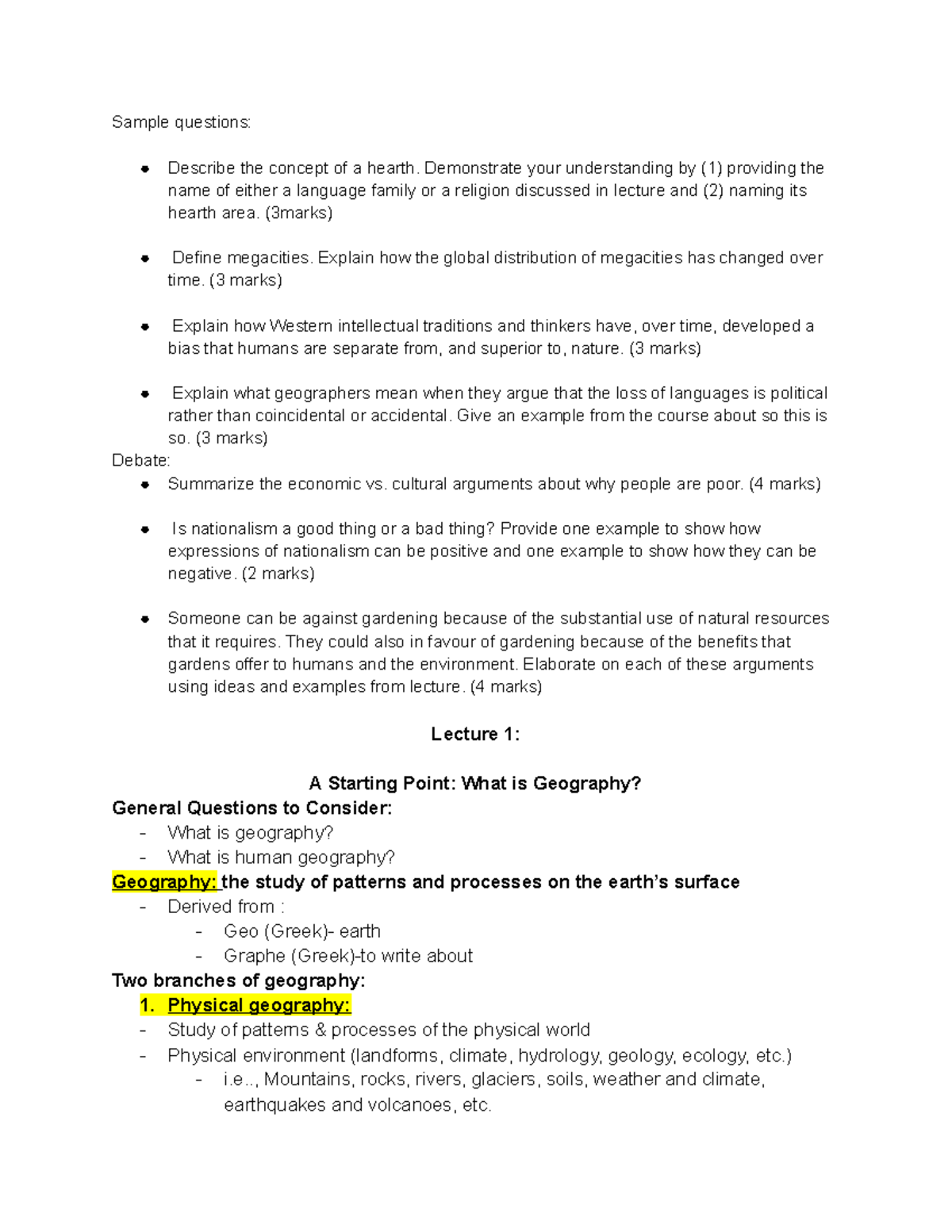 Geo final exam prep lec 14 Sample questions Describe the concept