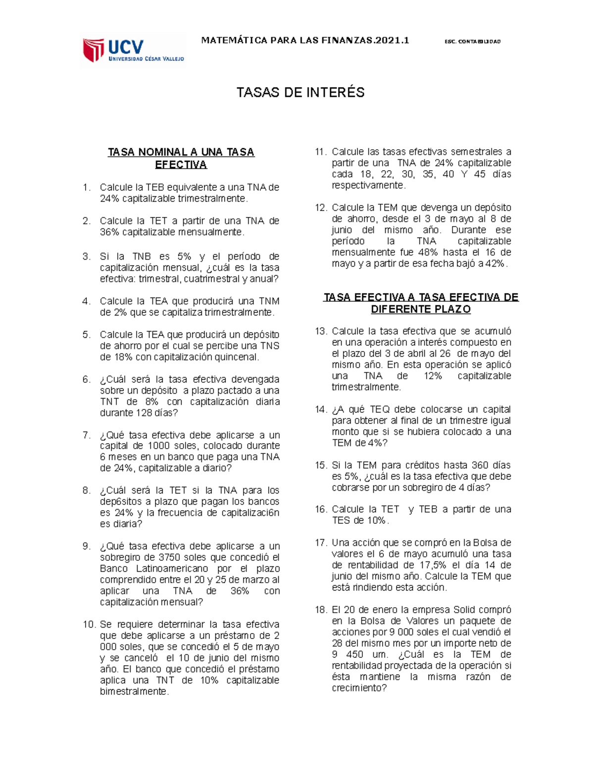 01. Trabajo DE AULA Valor DEL Dinero EN EL Tiempo TASA DE Interes ...