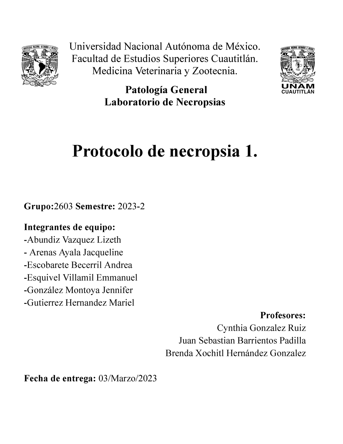 Protocolo de Necropsias Editable - Universidad Nacional Autónoma de México.  Facultad de Estudios - Studocu
