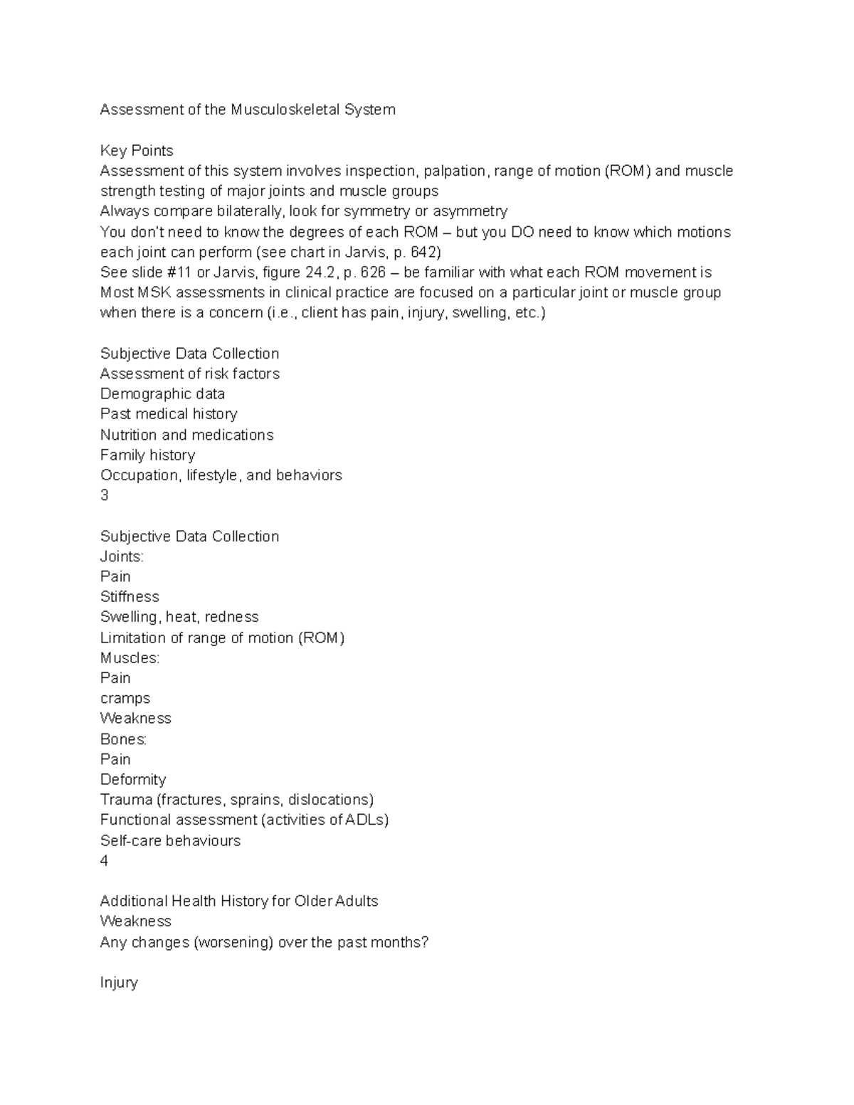 CNUR 107 Lecture 8 Assessment of the Musculoskeletal System ...