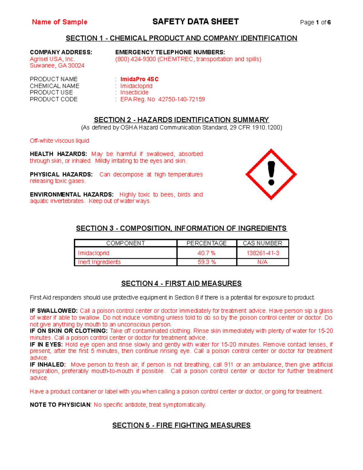 Printable MSDS for Laboratory SECTION 1 CHEMICAL PRODUCT AND COMPANY IDENTIFICATION COMPANY