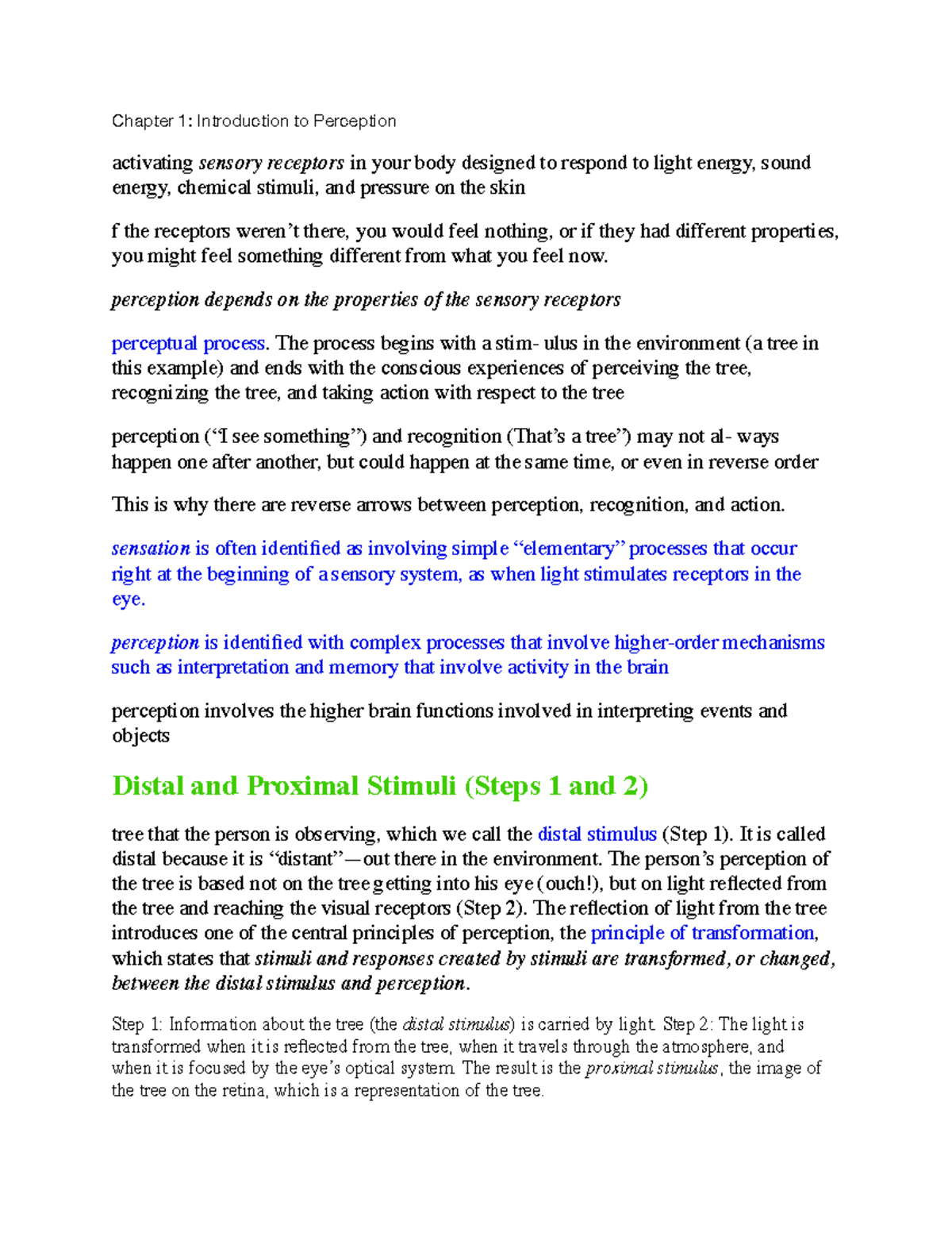 Sensation and Perception Textbook notes - Chapter 1: Introduction to ...