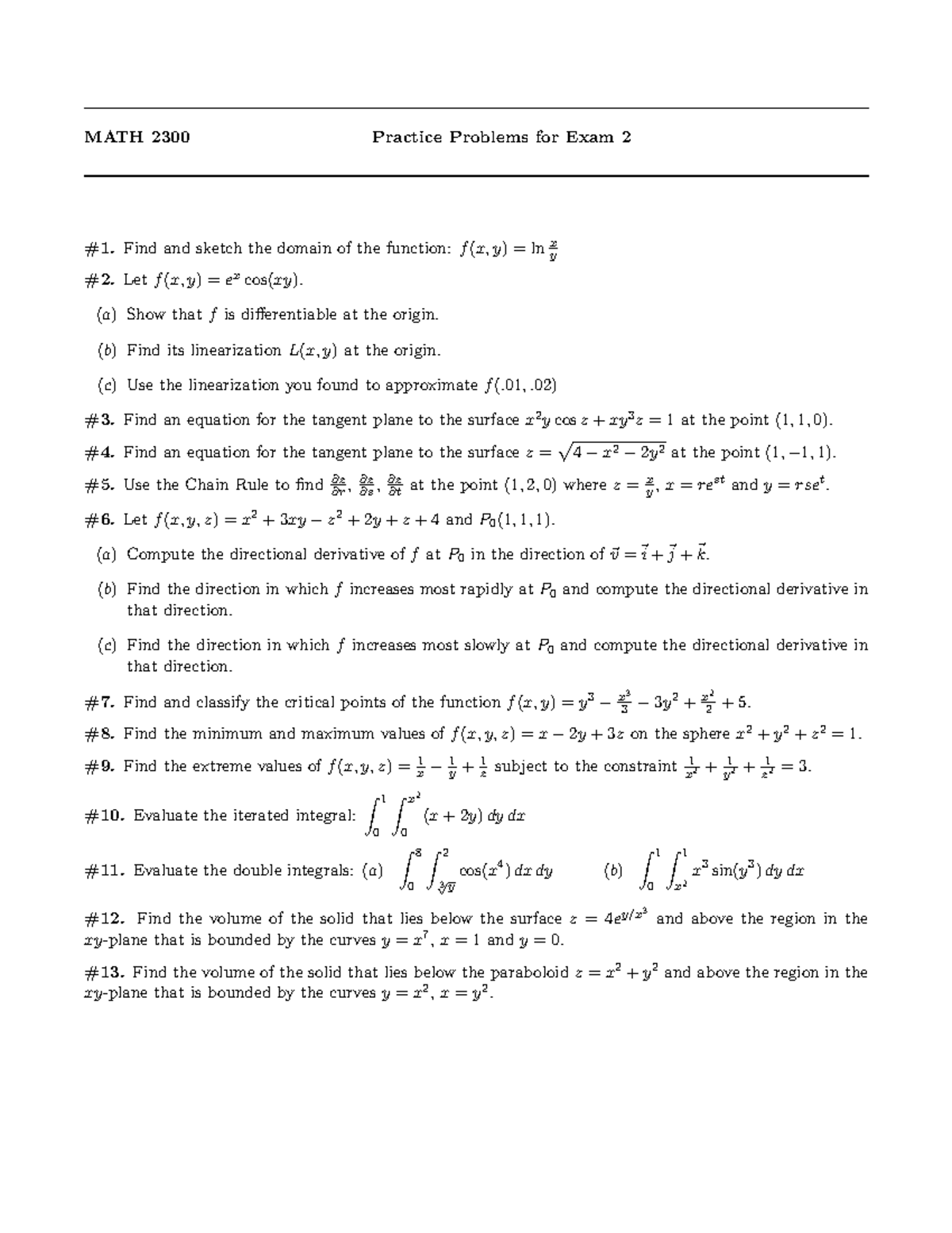 Math 2300 Calc 3 Practice Exam 2 Studocu