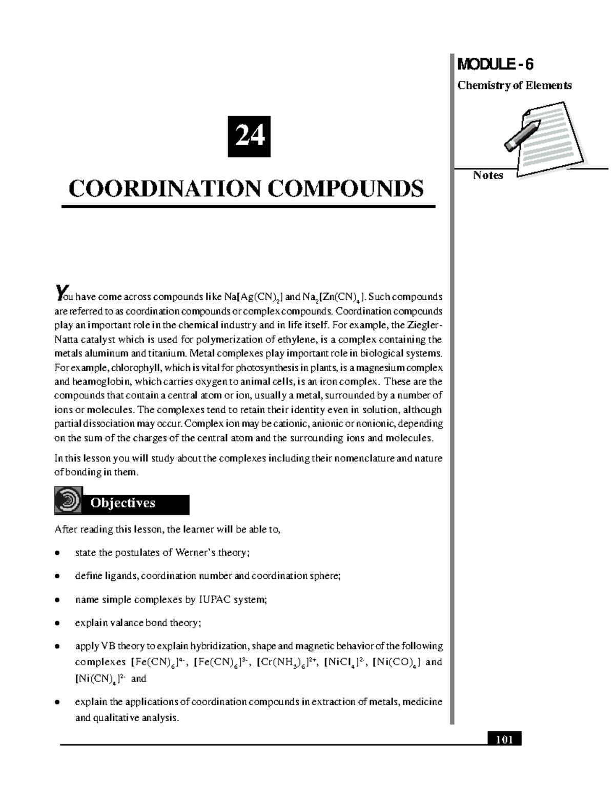 Coordination Chemistry - Coordination Compounds MODULE - 6 Notes ...