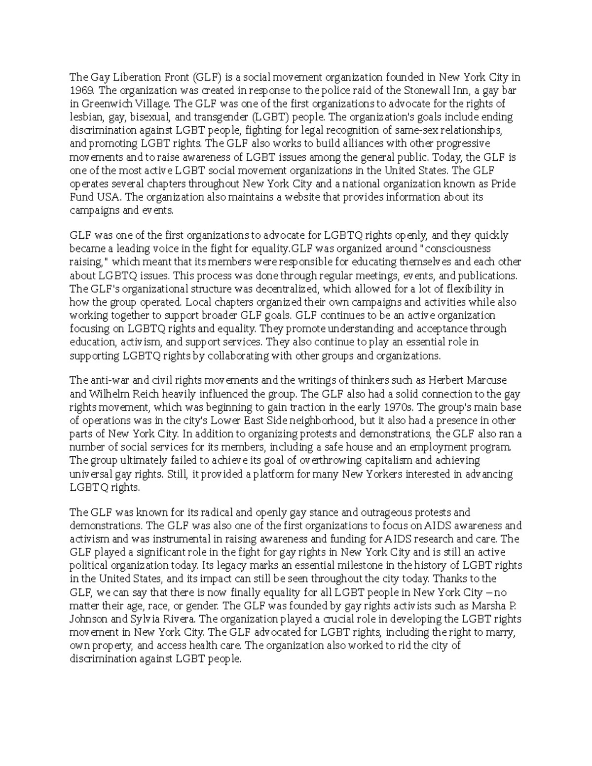 market distribution - The Gay Liberation Front (GLF) is a social ...