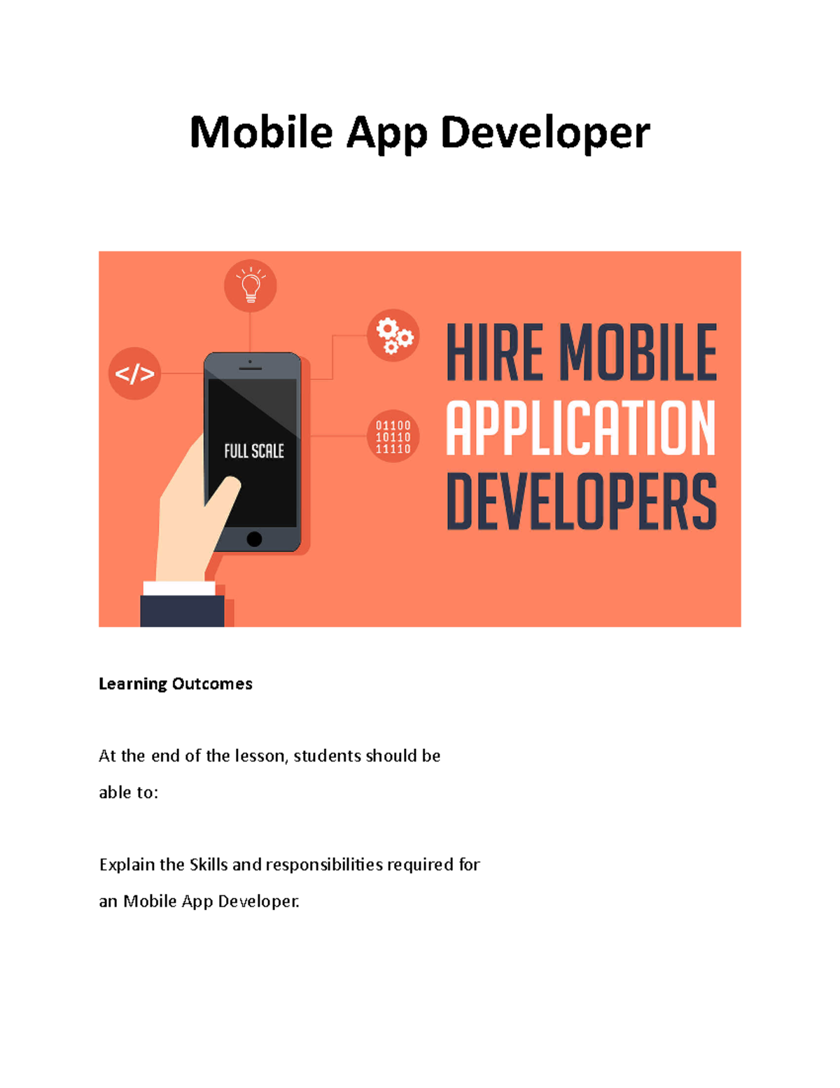 Mobile App Developer job description Mobile App Developer Learning