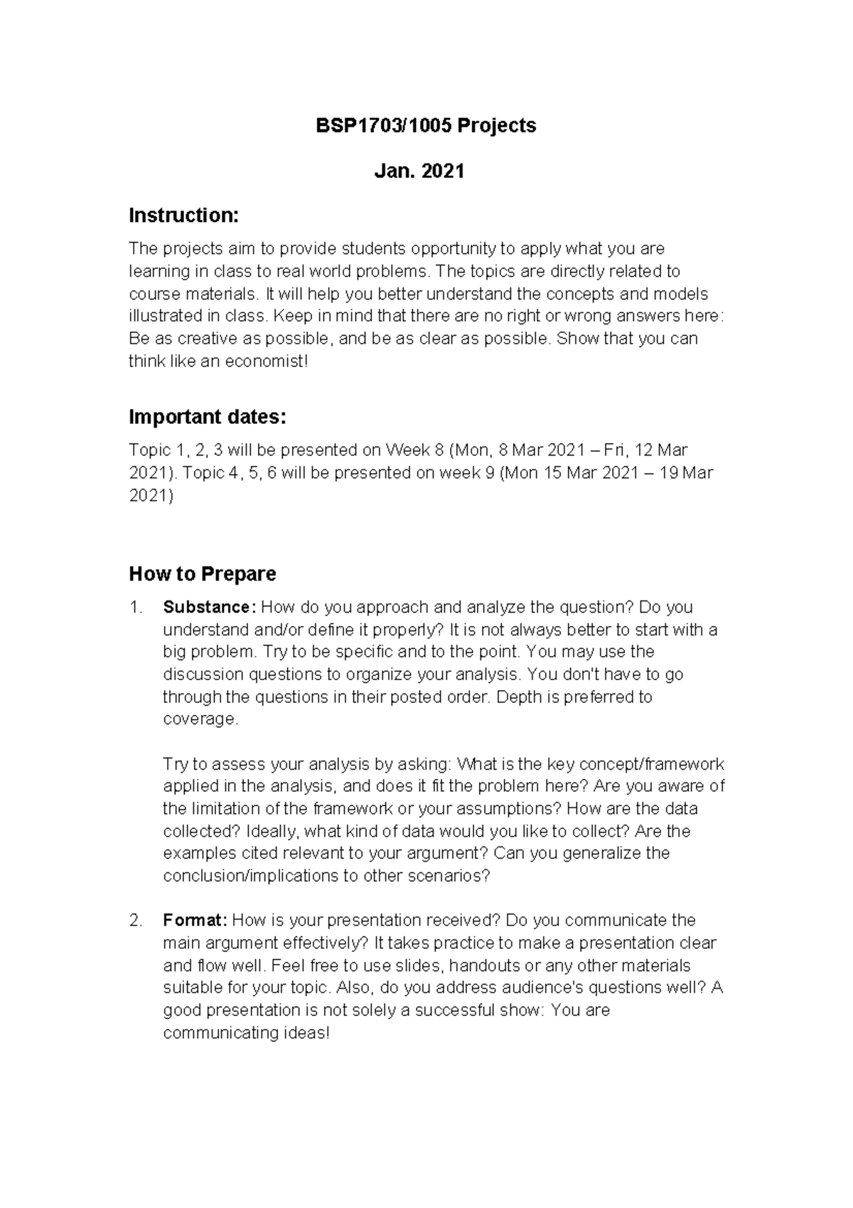Projects 202021 Sem II - BSP1703/1005 Projects Jan. 2021 Instruction ...