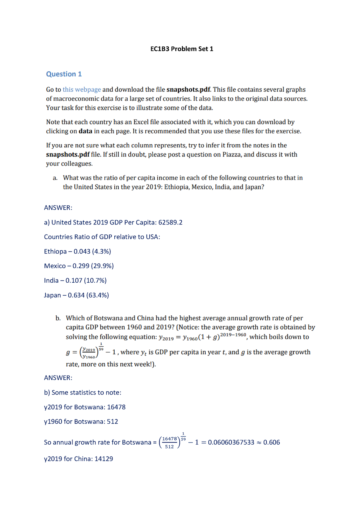 EC1B3 Problem Set 1 - EC1B3 Problem Set 1 ANSWER: A) United States 2019 ...