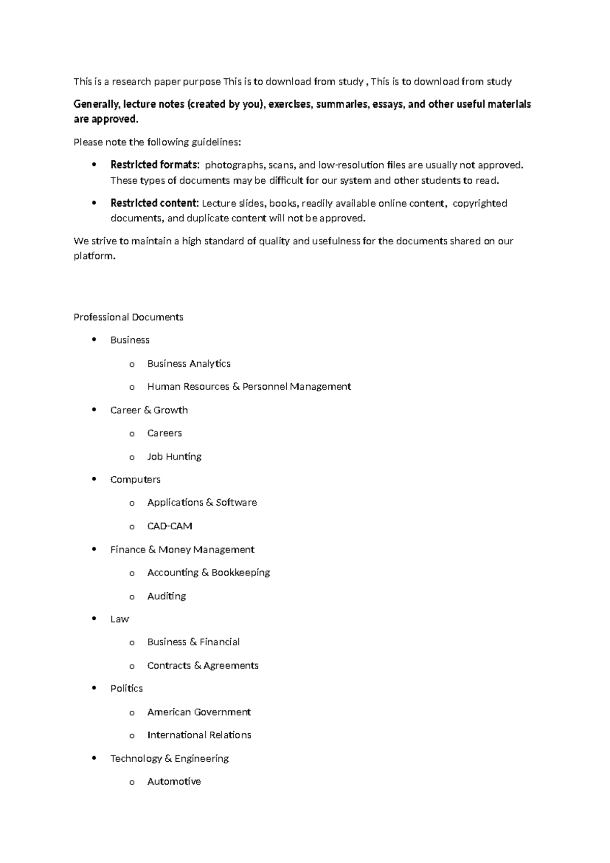Research one - Generally, lecture notes (created by you), exercises ...