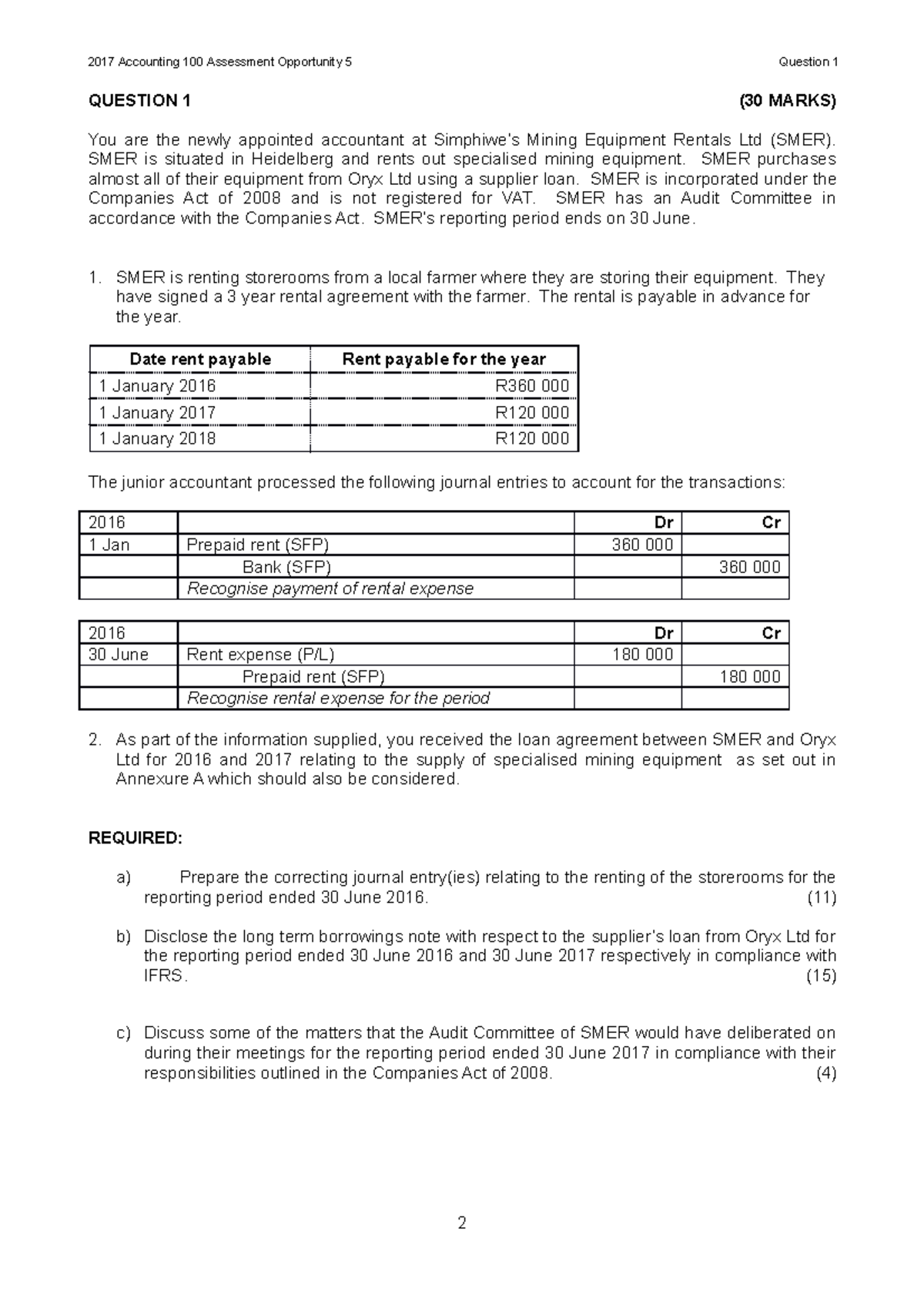 ACC100 2017 AO5 Q1 - 2017 assessment opportunity 5 - QUESTION 1 (30 ...