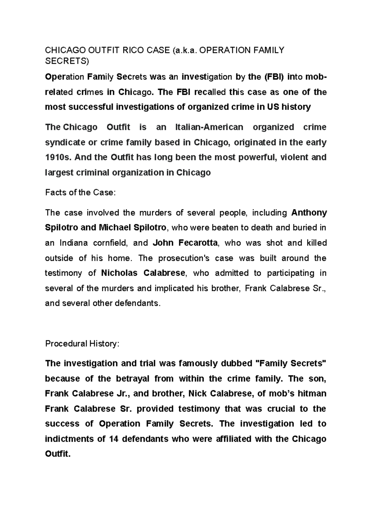 Chicago Outfit RICO CASE - CHICAGO OUTFIT RICO CASE (a.k. OPERATION ...