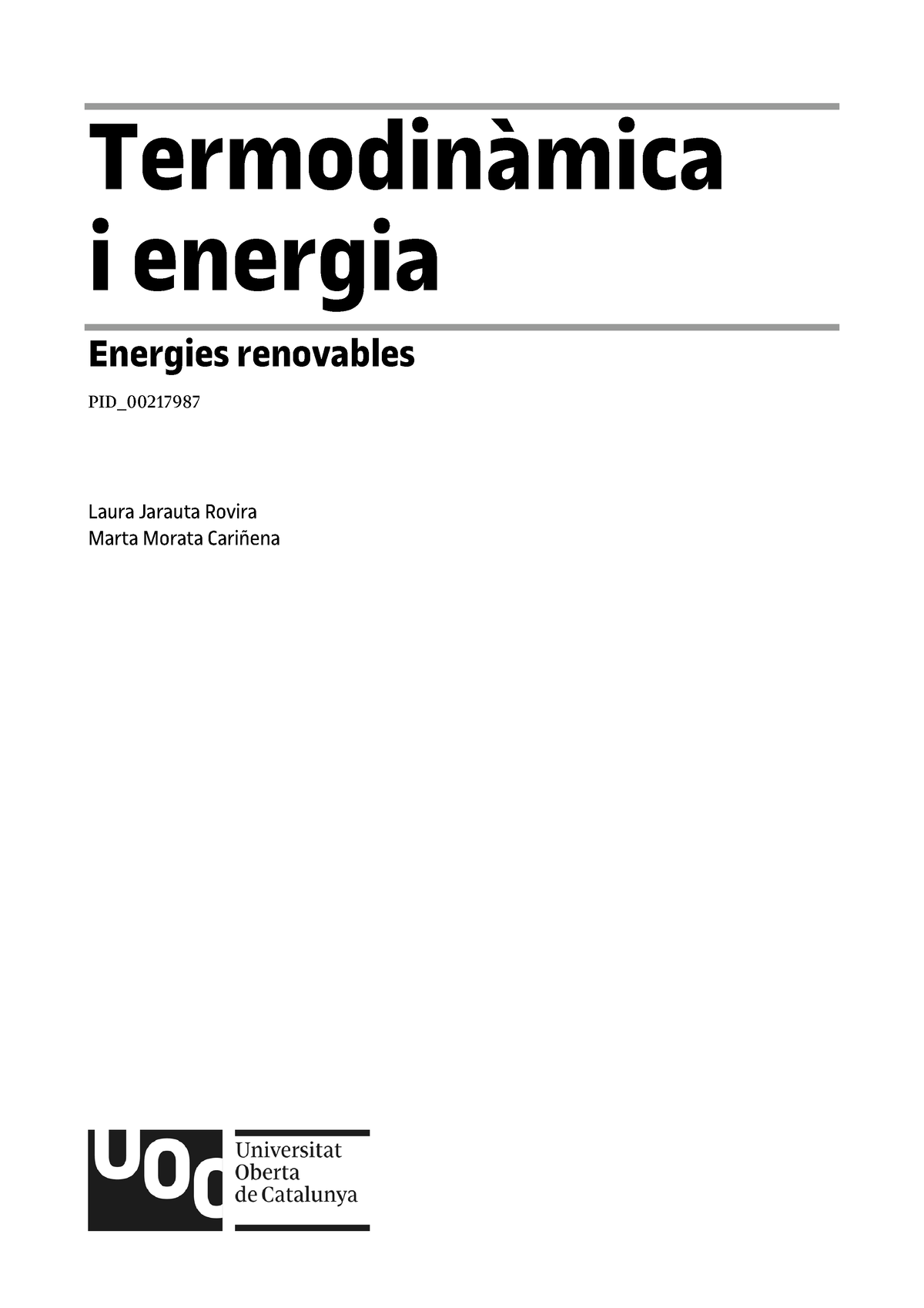 Termodin Mica I Energia Termodinmica I Energia Energies Renovables Pid Laura Jarauta Rovira