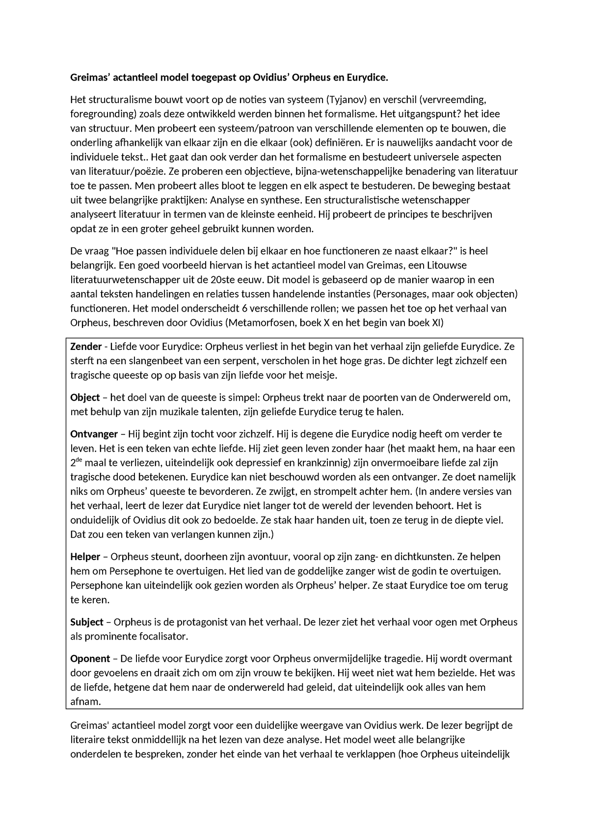 ETC-Orpheus-Essay - essay - Greimas’ actantieel model toegepast op ...