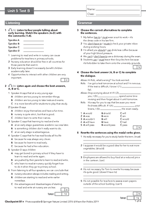 Checkpoint B2 Review Test 1 B - Review Test 1 B Units 1– Class 