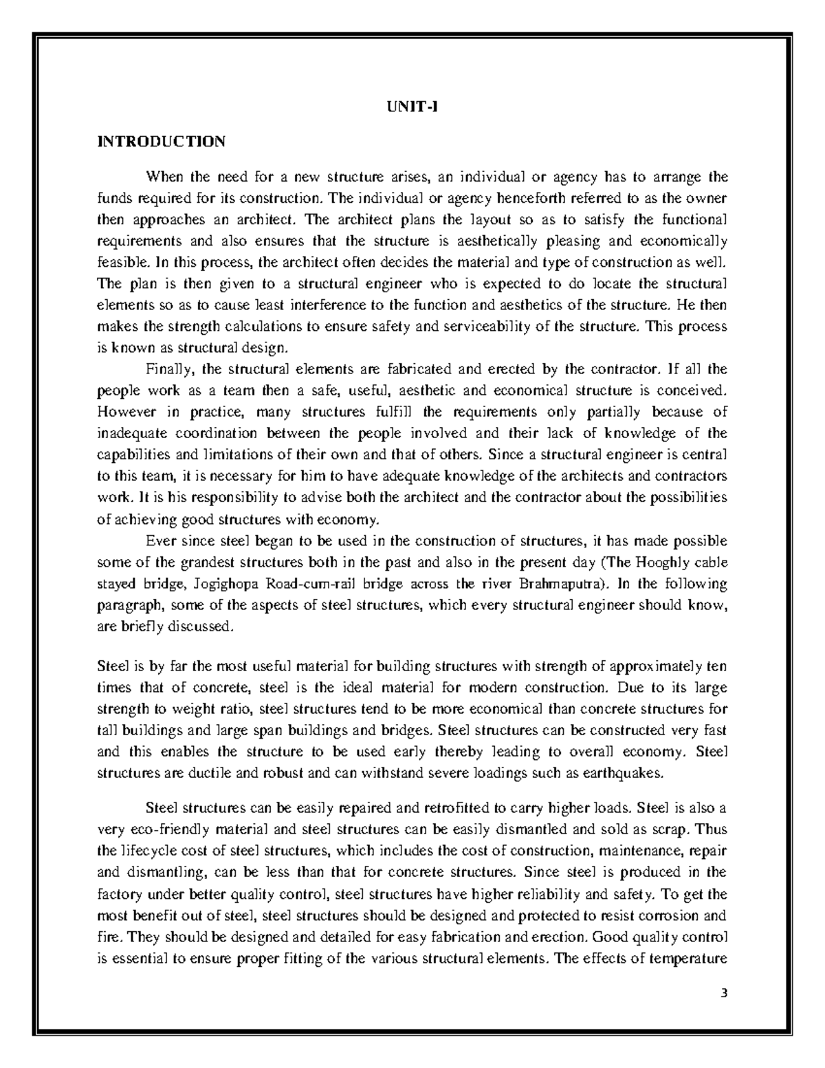 Design Of Structural Steel UNIT I INTRODUCTION When The Need For A