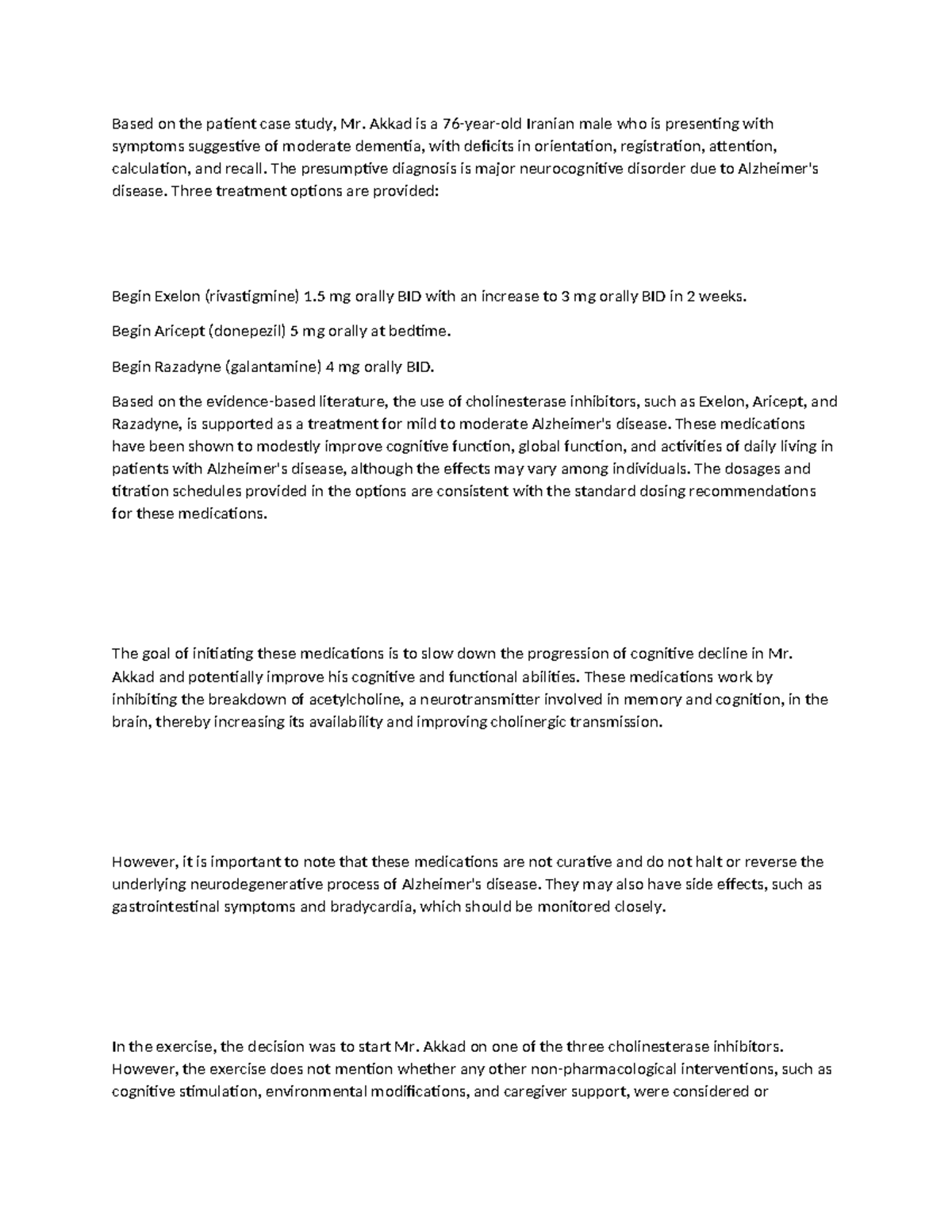 Patient case study Dementia - Based on the patient case study, Mr ...