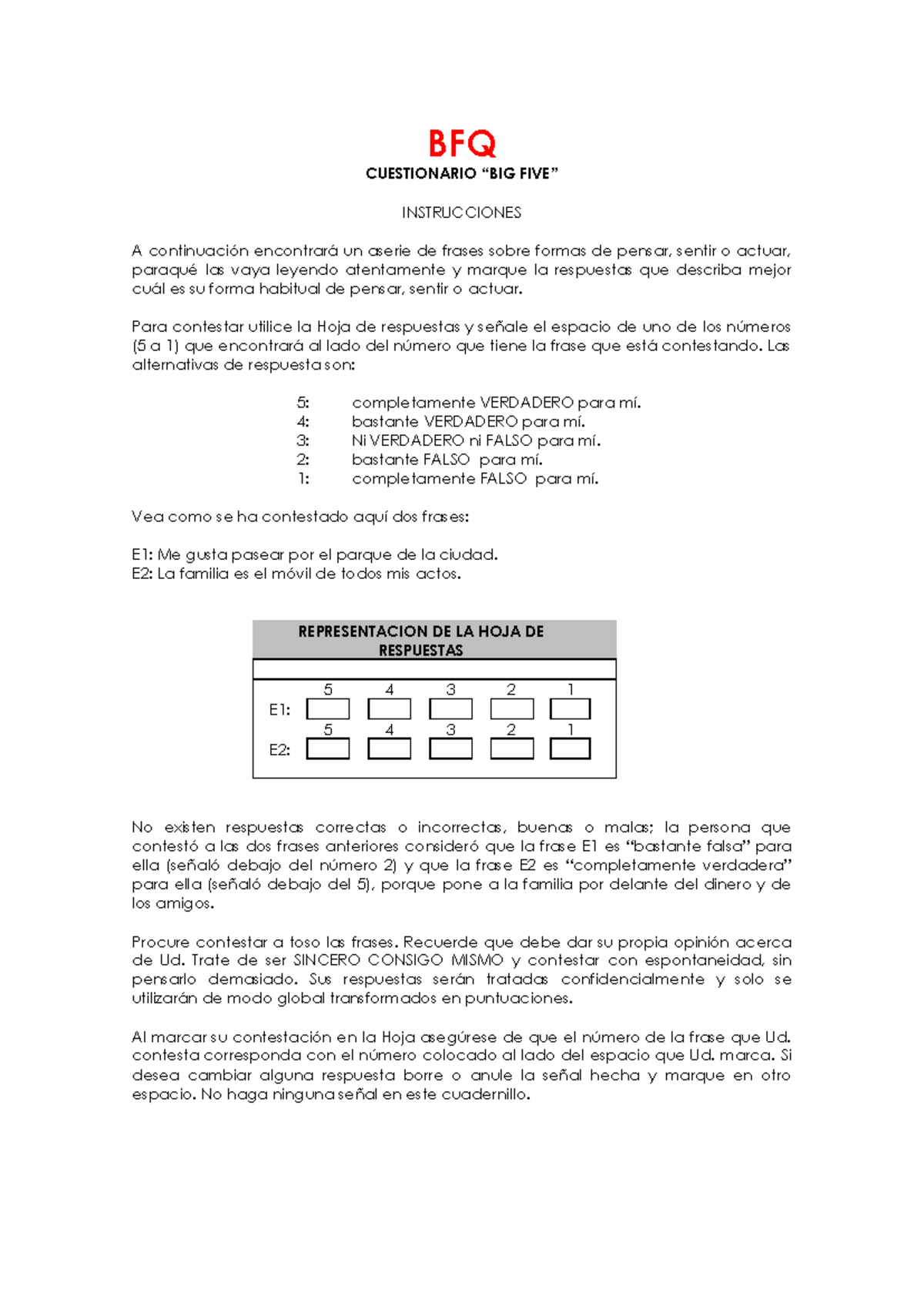 Cuadernillo BFQ - manual - BFQ CUESTIONARIO “BIG FIVE” INSTRUCCIONES A ...