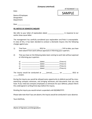 7 11 - Letter to Notify the Domestic Inquiry - (Company Letterhead ...