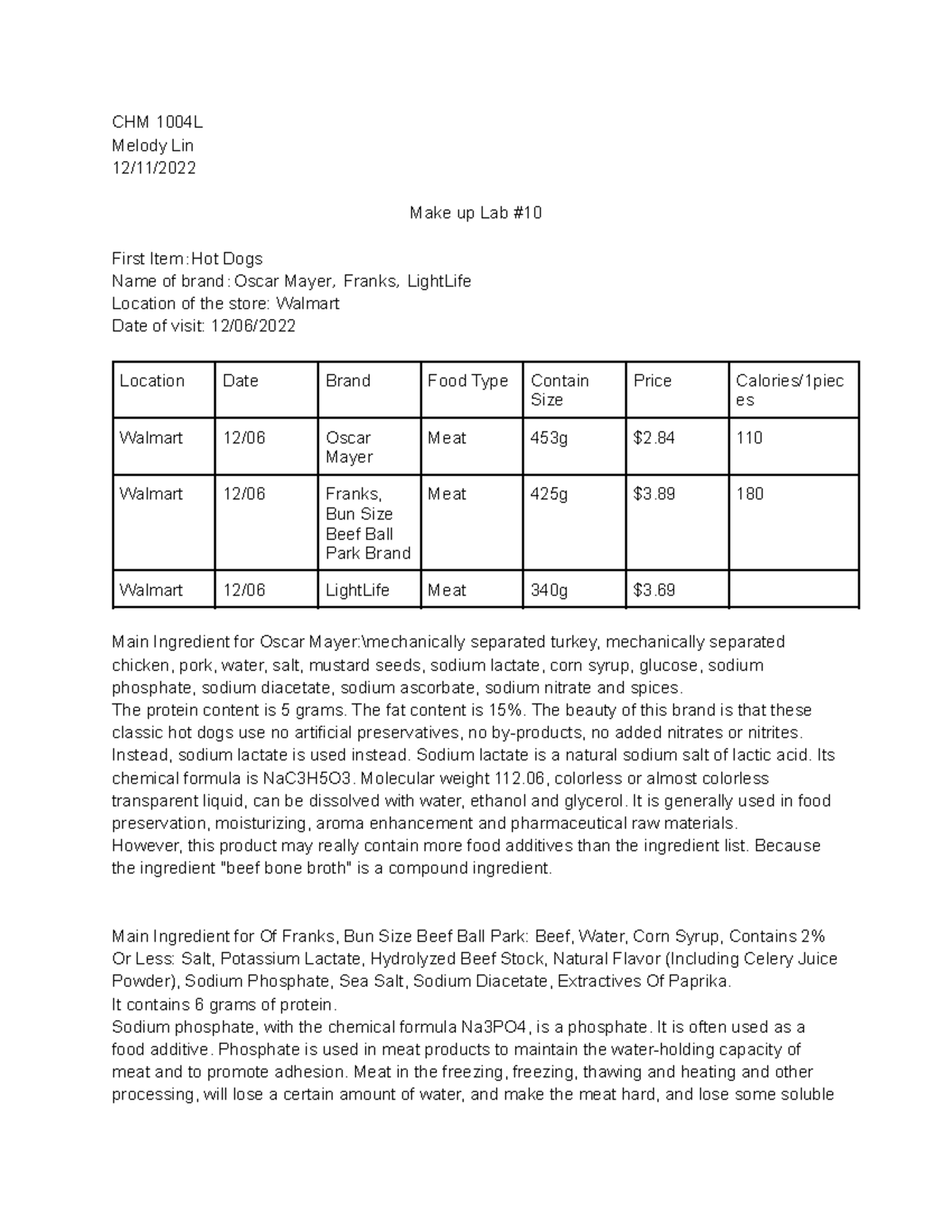 Make up Lab report 10 CHM 1004L Melody Lin 12/11/ Make up Lab