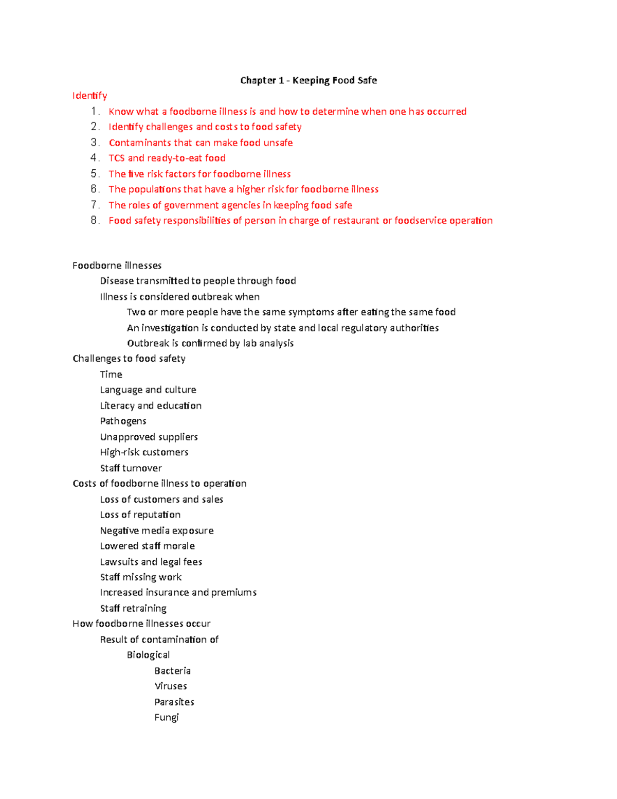 Chapter 1 Keeping Food Safe Department of Ag Regulates and inspects