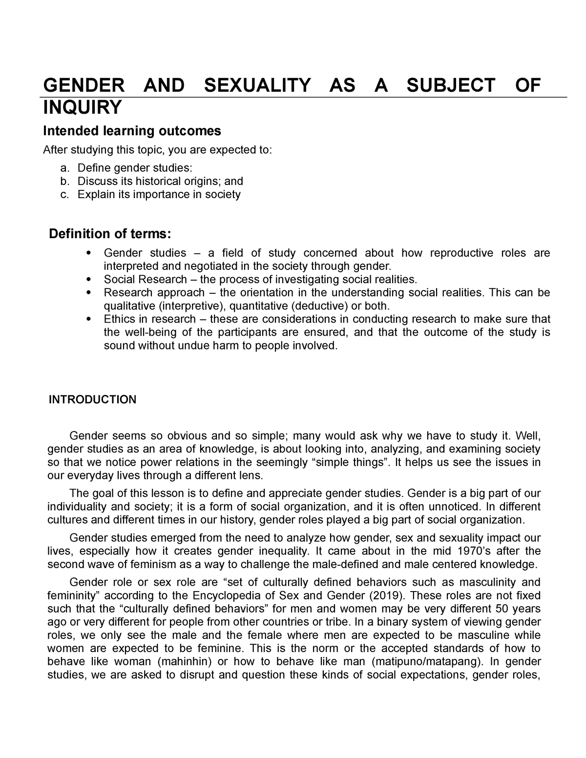 Gender And Sexuality Across Time Gender And Sexuality As A Subject Of Inquiry Intended 