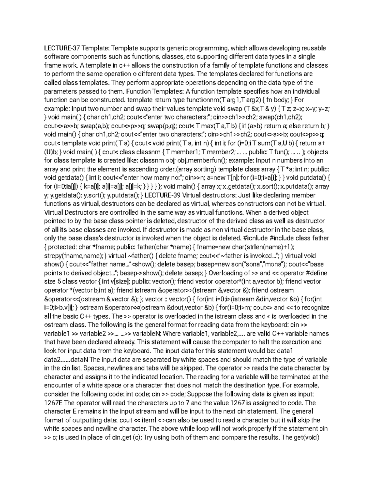 Object Oriented Programming 15 - LECTURE-37 Template: Template supports ...