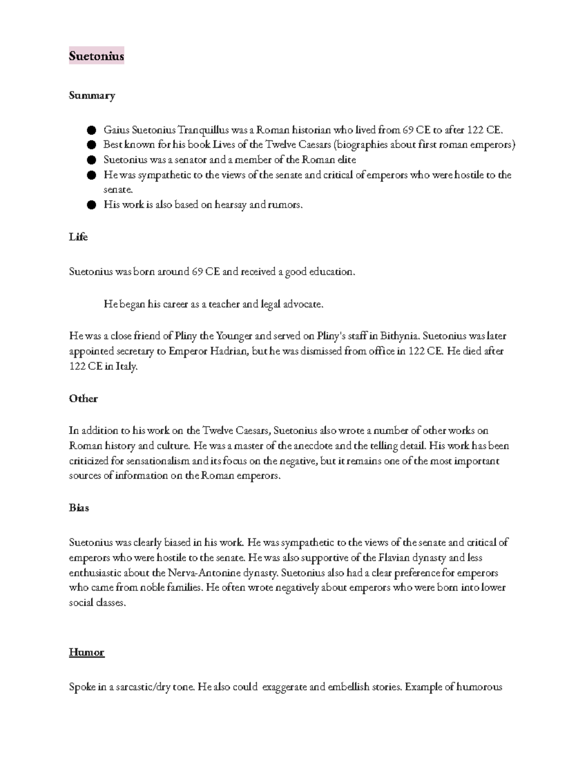 Suetonius aasdf Suetonius Summary Gaius Suetonius Tranquillus was a