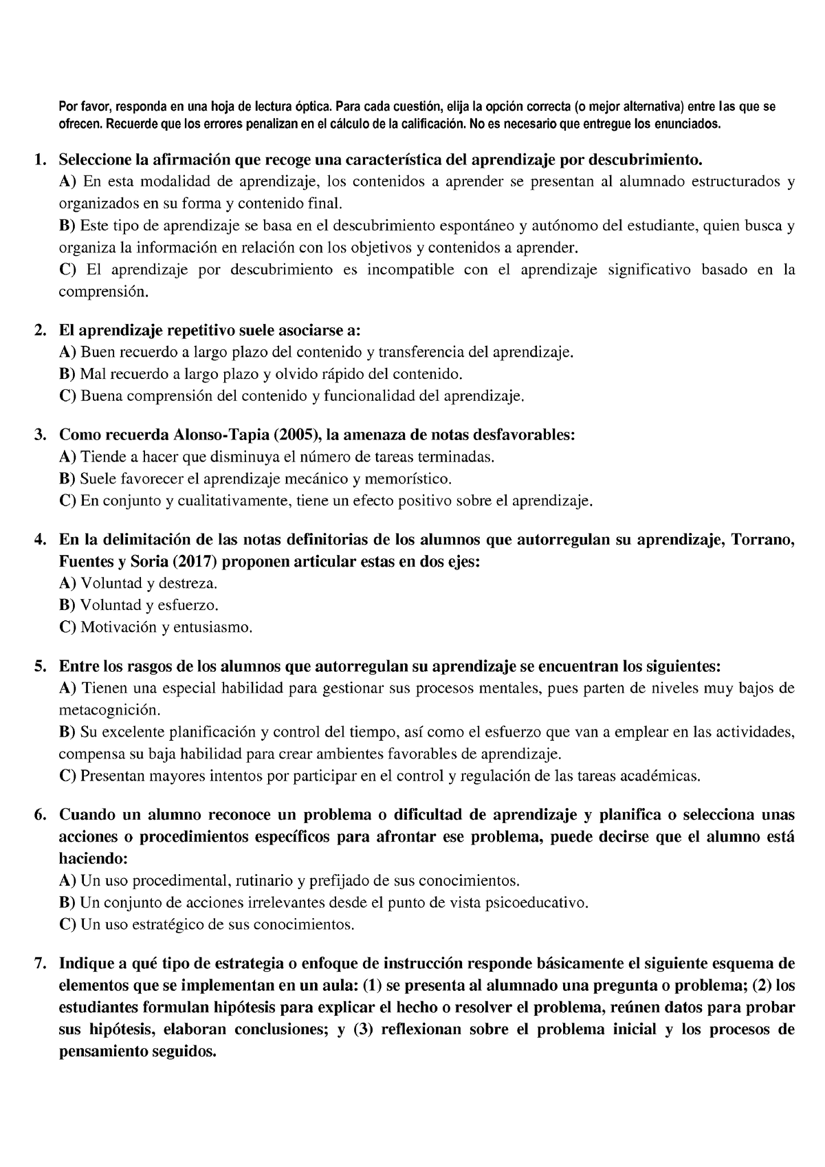 2018-2019 SEP TIPO B - Examen Tipo Test - Aprender Y Motivar En El Aula ...