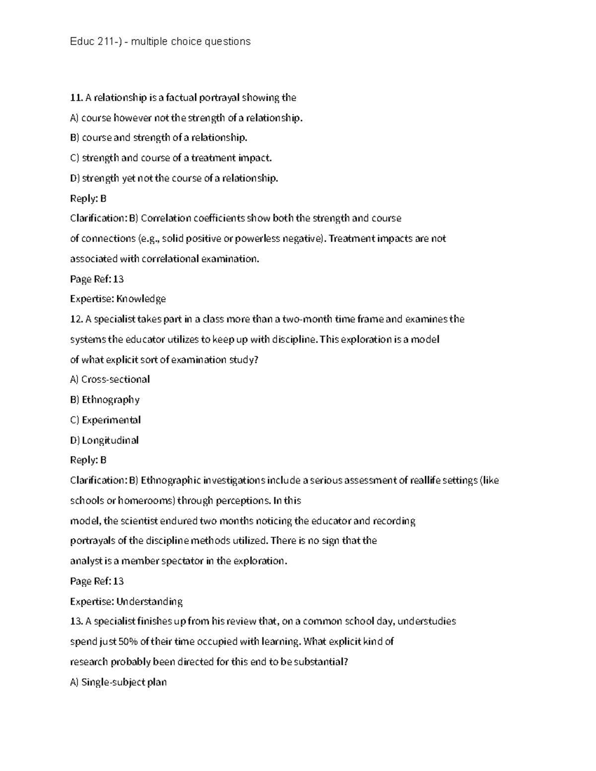 Educ 211-) - multiple choice questions Pt - PSYO 2080 - Dal - Studocu