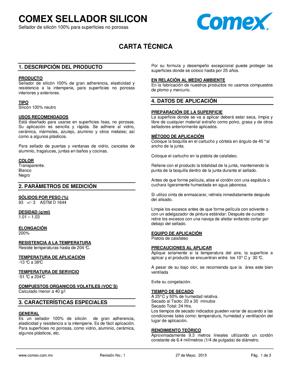 Comex- Sellador- Silicon - COMEX SELLADOR SILICON Sellador de silicón 100%  para superficies no - Studocu