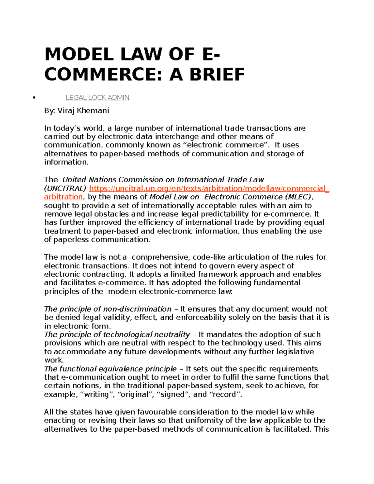 Model LAW OF E mdlkvnkndkdngelelndvmlndvn MODEL LAW OF E COMMERCE