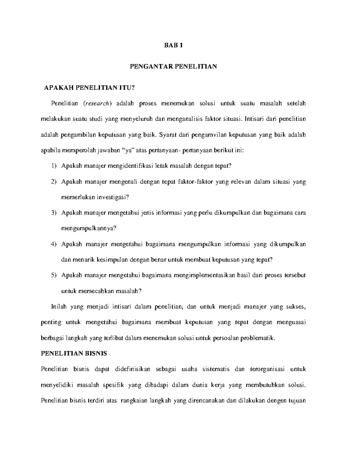 Pengantar Penelitian - BAB 1 PENGANTAR PENELITIAN APAKAH PENELITIAN ITU ...