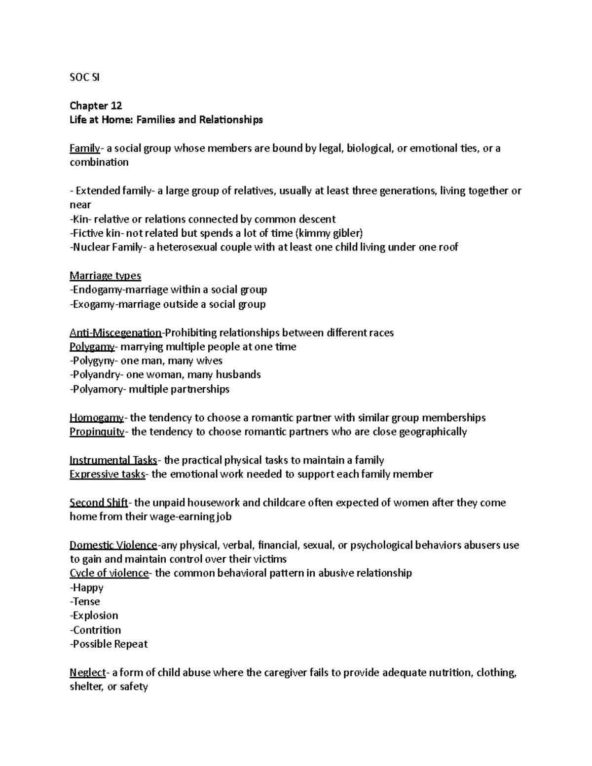 Soc si ch 12 - TA notes and professor notes covering chapter 12 for Dr ...