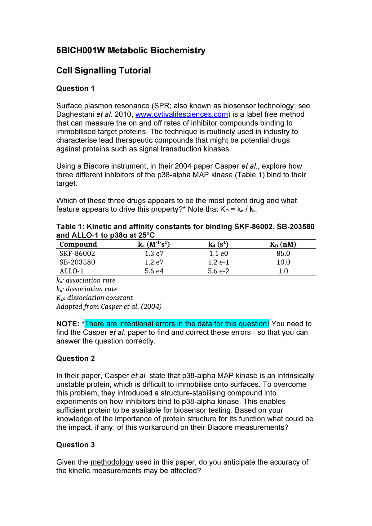 5BICH001W Cell Signalling Tutorial 2023 24 - 5BICH001W Metabolic ...