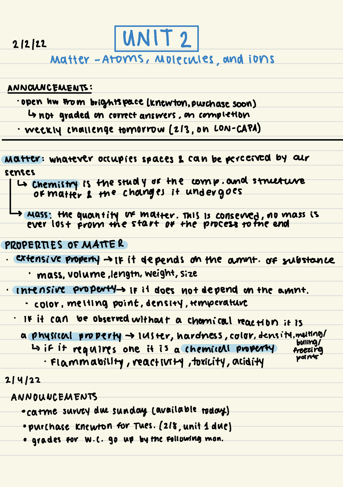 CHEM 104 Unit 2 - UNIT 2 2/2/ Matter Atoms , Molecules , And Ions ...