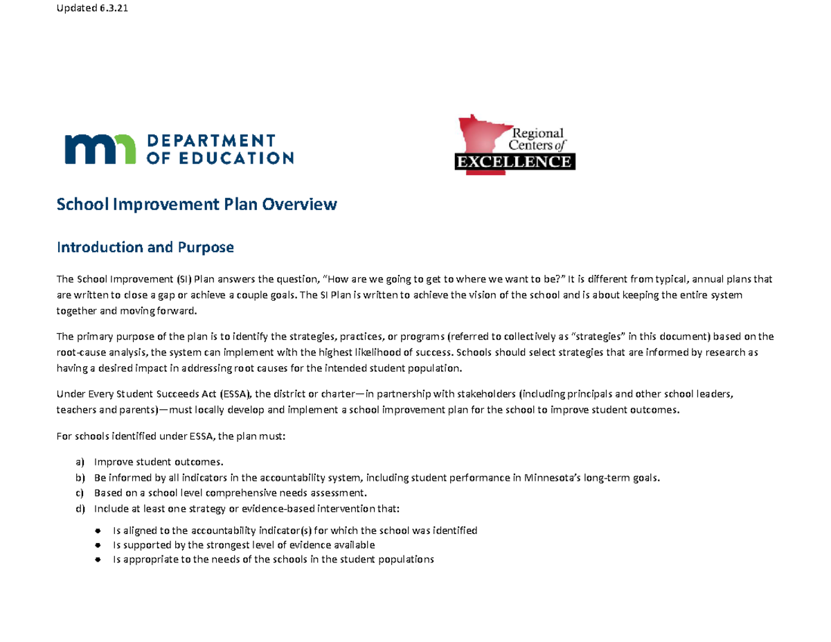 WCED School Improvement Plan - School Improvement Plan Overview ...