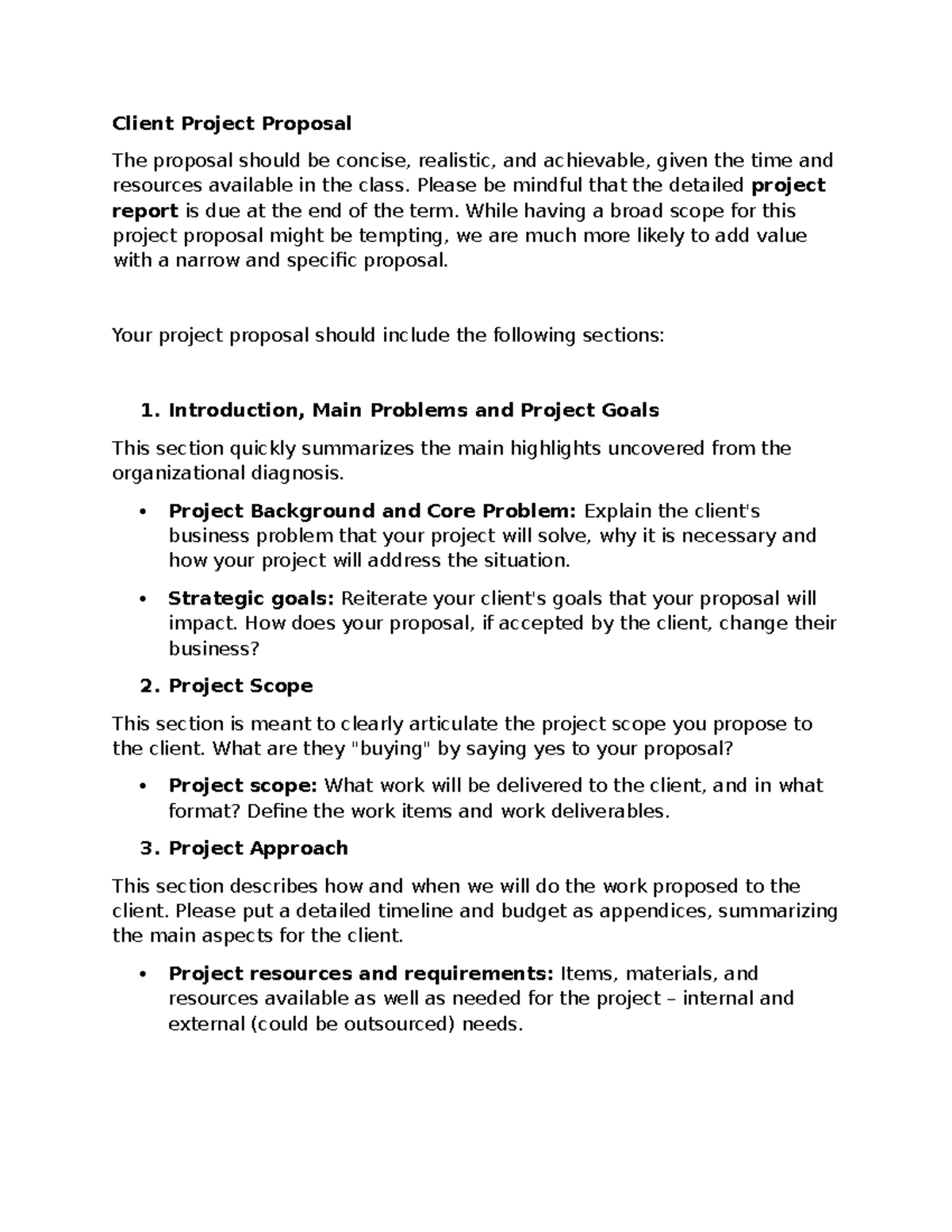 Client Project Proposal - Please be mindful that the detailed project ...