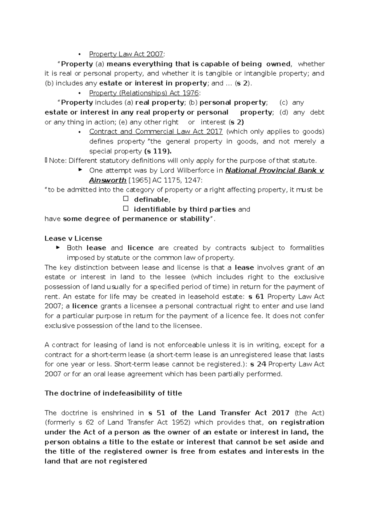 ACCT152 section Property Law Act 2007 “Property (a) means everything