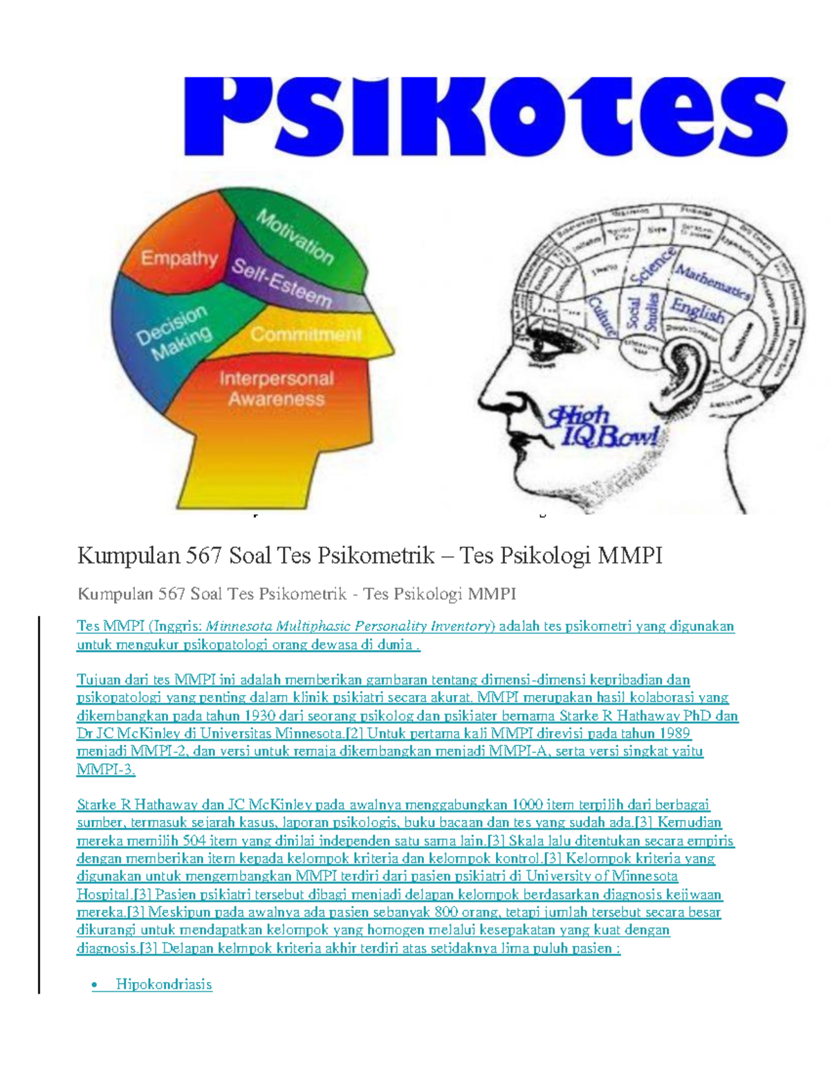 Mmpi Sindut - Kumpulan 567 Soal Tes Psikometrik - Tes Psikologi MMPI ...