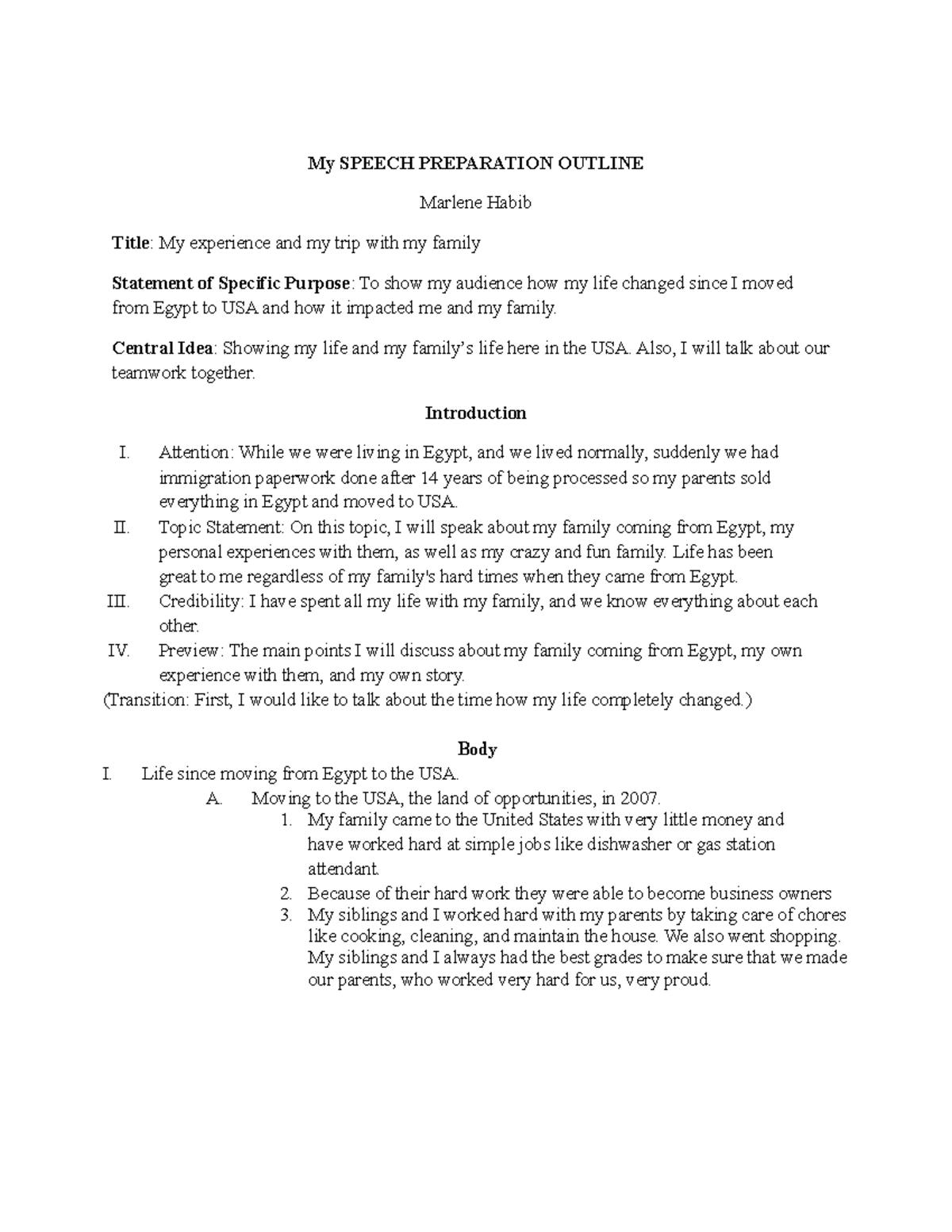 Self Introductory Speech outline - COMM 2200 - MTSU - Studocu