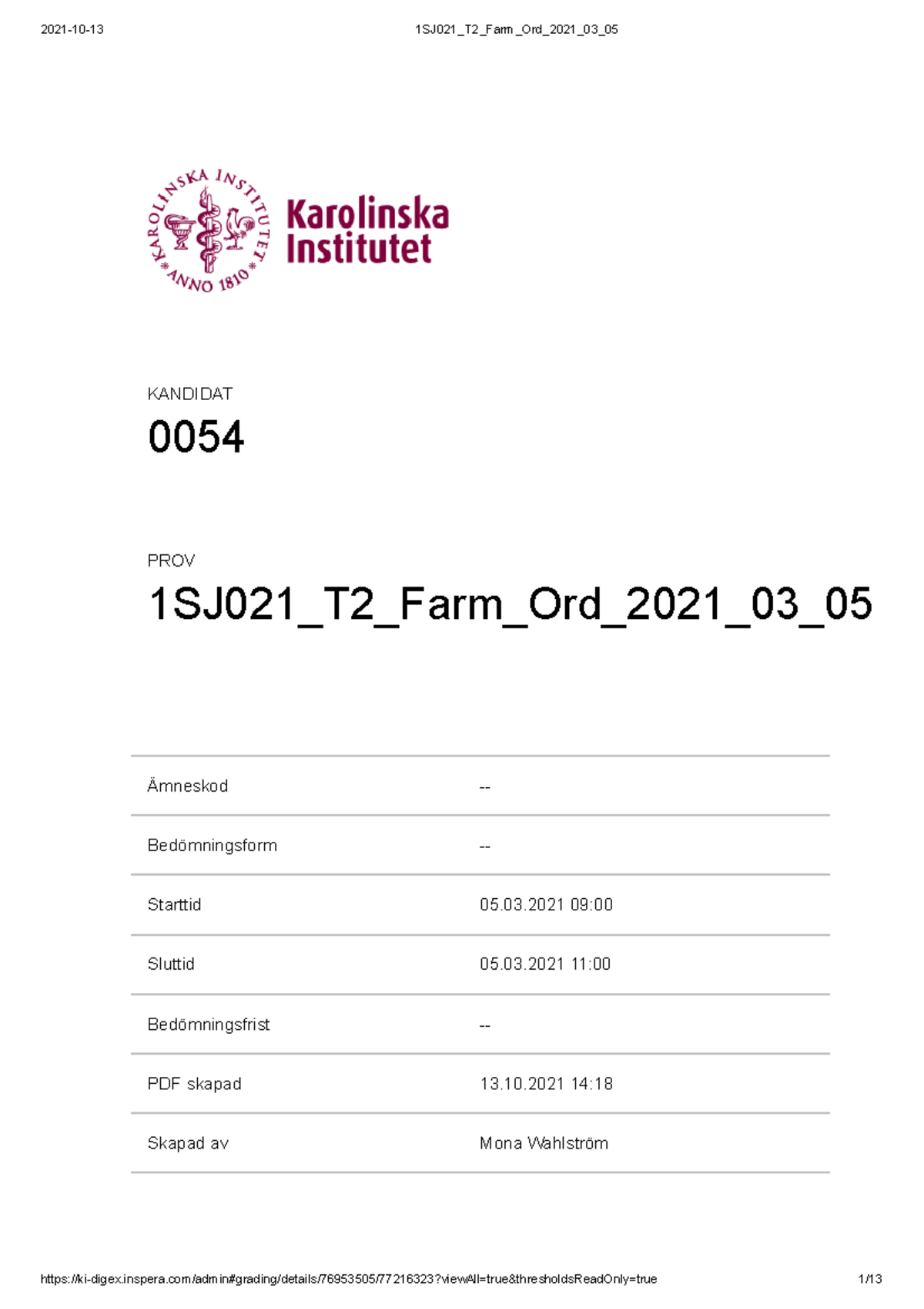 3 - Exempeltenta I Farmakologi Ssk Programmet Ki T2 - Ämneskod ...