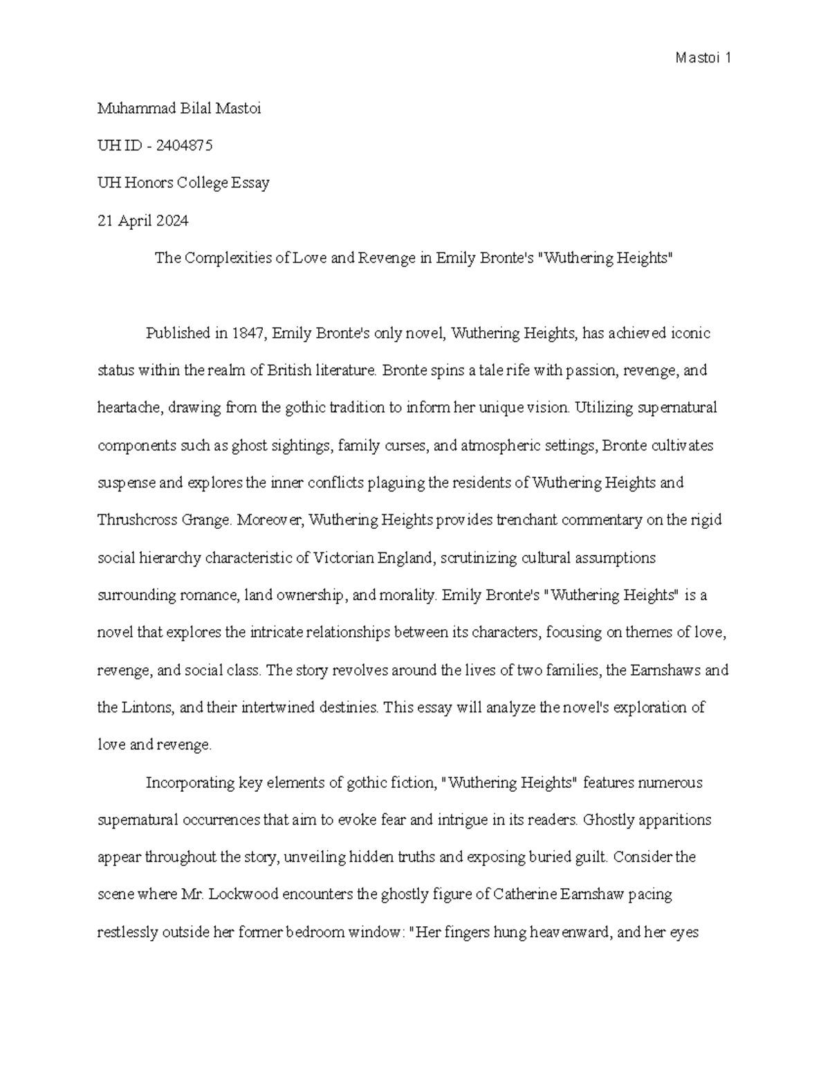 uh honors college essay