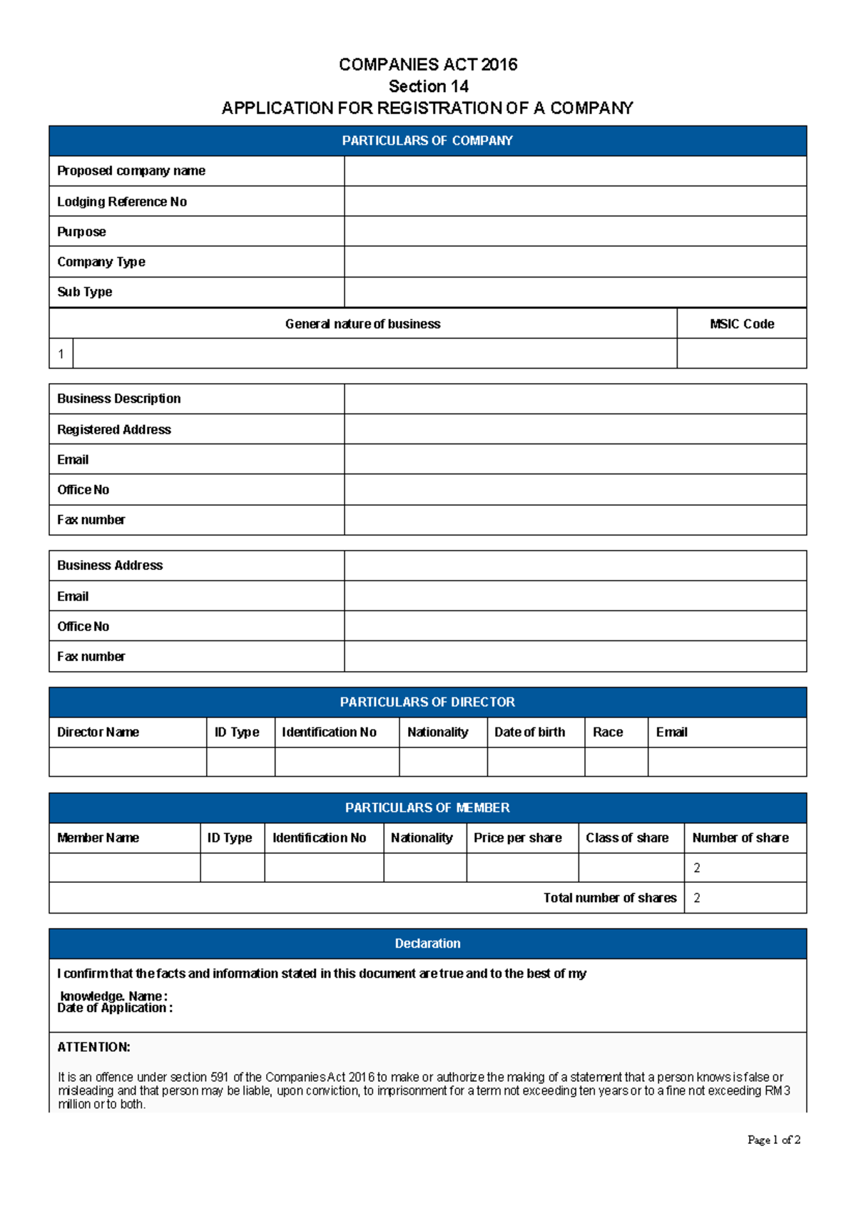 Incorp superform - COMPANIES ACT Section APPLICATION FOR REGISTRATION ...